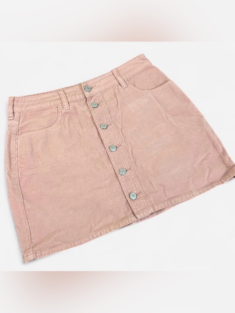 ‎ Pacsun Womens Pink Corduroy Mini Skirt Full Button Up Size 28 M